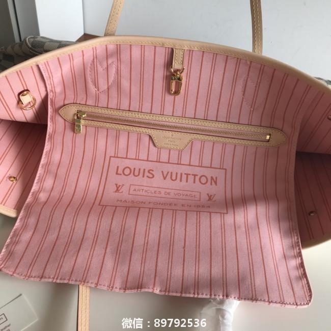 lv顶级原单 白格粉色 NEVERFULL 大号购物袋