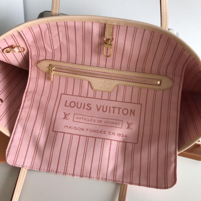 lv顶级原单 白格粉色 NEVERFULL 中号购物袋