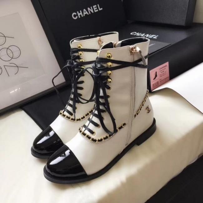lv  【  Chanel】小香平底拼接链条短靴