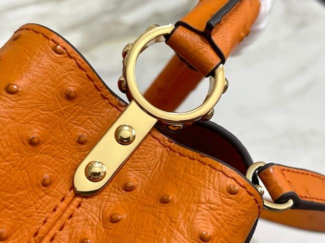 LV橙色鸵鸟纹21cm Capucines手袋硬度适中华丽扣环