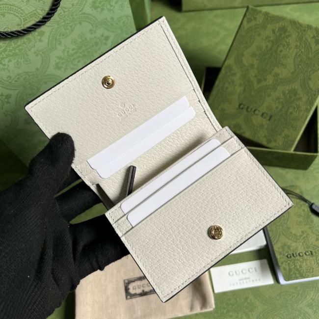 Gucci 5231 经典GG图案白色pvc卡包，配全套原厂绿盒包装