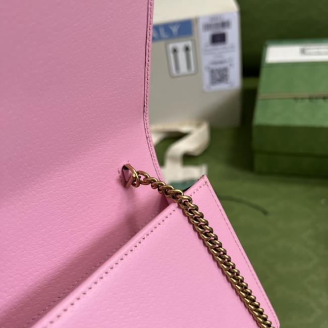 GG粉色皮革手袋 696817 竹节提手设计