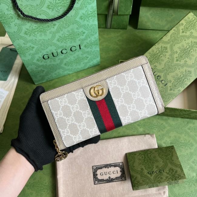 Gucci 5231米胶燕麦色GG图案钱夹全套原厂绿盒包装