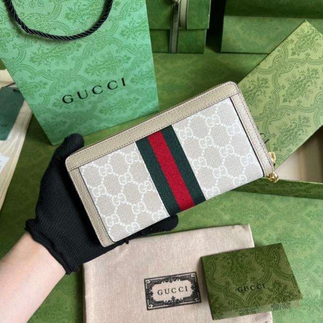 Gucci 5231米胶燕麦色GG图案钱夹全套原厂绿盒包装