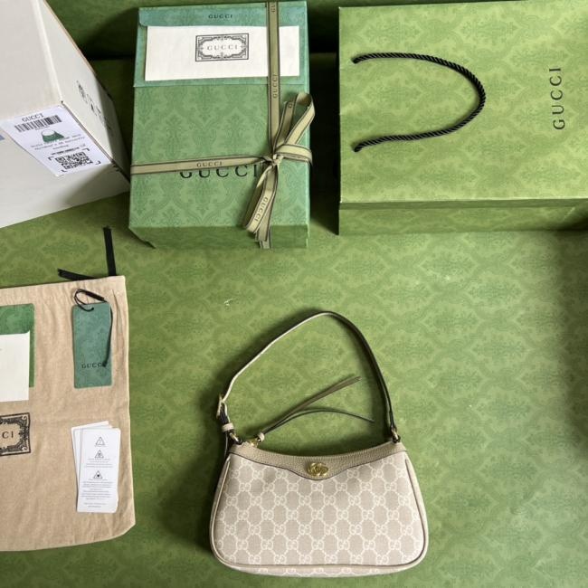 GG Gucci Ophidia 7351 燕麦色皮革手提小号手袋，意大利创作