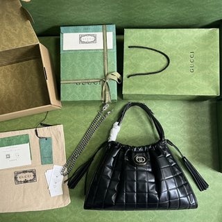 Gucci Deco系列中号绗缝托特包，原厂绿盒包装