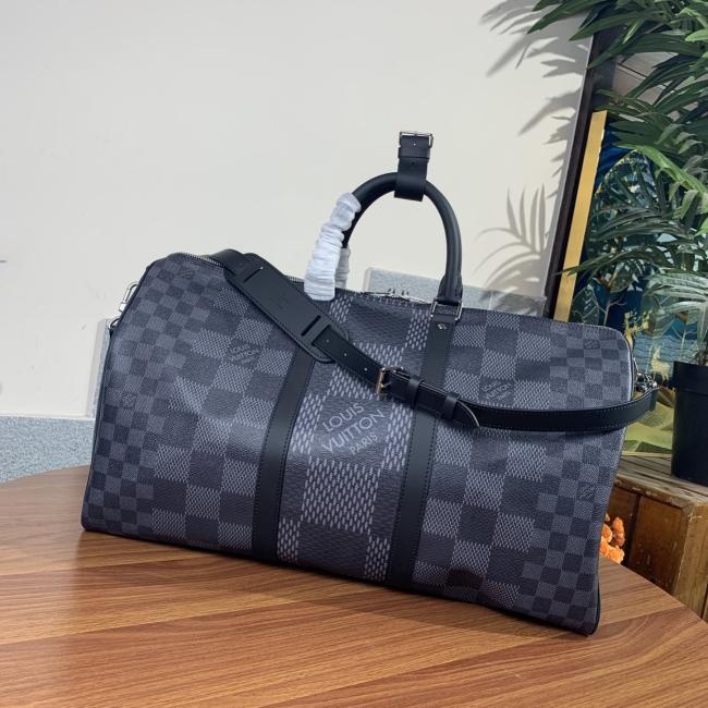 LV Keepall Bandoulière 50 Damier Graphite 3D旅行袋，机舱行李尺寸设计