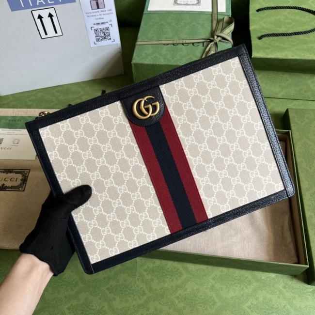 Gucci 6740 GG米胶蓝色皮绿盒手包