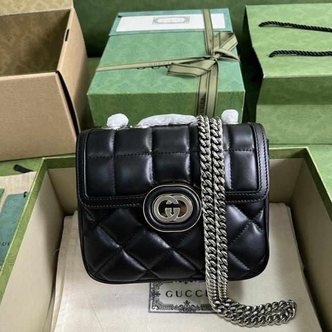 Gucci 7414 Deco系列迷你黑色原厂皮肩背包