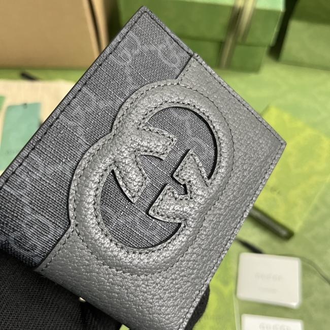 Gucci 701 互扣式双G钱包，灰色皮/黑pvc款式，意大利创作