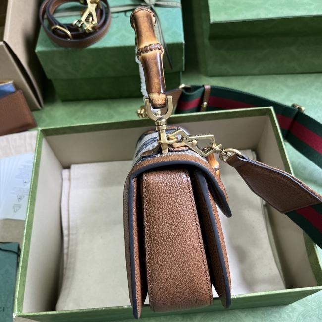 Gucci Bamboo 1947系列棕色皮革小号手袋 6757