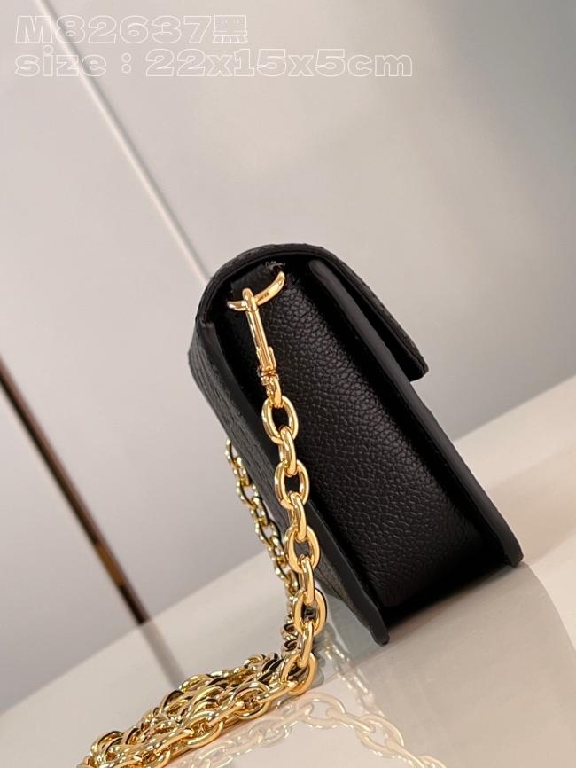 LV82637黑 Wallet On Chain Metis 手袋，高级粒面皮革，经典S-lock锁扣设计